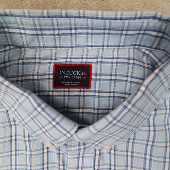 UNTUCKIT Men's Blue White Plaid Long‎ Sleeve Button Up Shirt size XXXL - Picture 2 of 7
